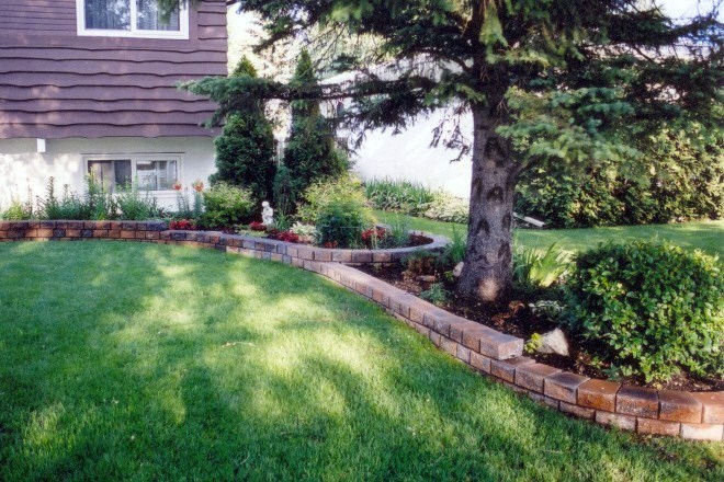 Simple retaining wall around trees and shrubs on Rogan Drive
