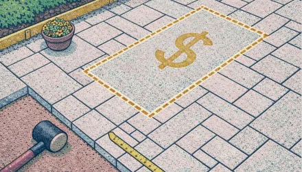 Illustration of a patio in construction with dollar sign