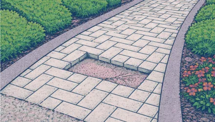 Illustration concrete paver walkway being repaired.